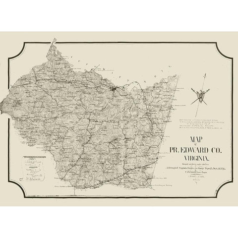 Prince Edward County Virginia - Cassell 1864 Black Modern Wood Framed Art Print with Double Matting by Cassell