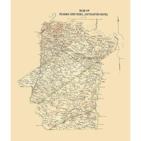 Prince George Surrey Suffolk Counties Virginia - 1865 White Modern Wood Framed Art Print by Unknown
