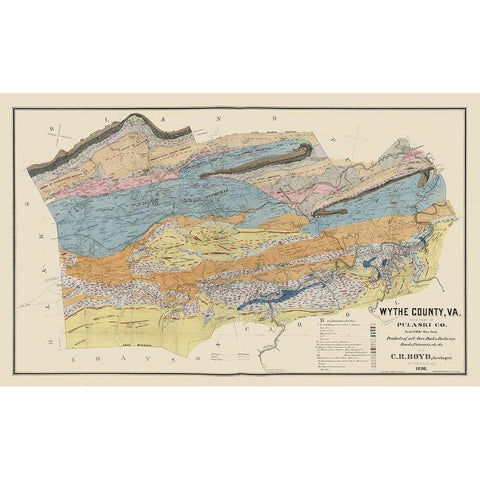 Pulaski County Virginia - Boyd 1890 Gold Ornate Wood Framed Art Print with Double Matting by Pulaski