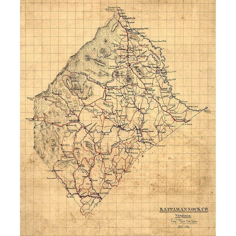 Rappahannock County Virginia - 1863 Black Modern Wood Framed Art Print with Double Matting by Unknown