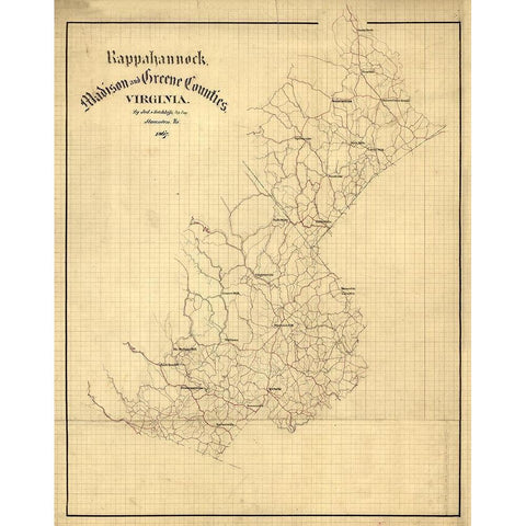 Rappahannock County Virginia - Hotchkifs 1867 Gold Ornate Wood Framed Art Print with Double Matting by Hotchkifs