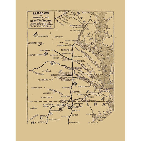 Railroads Virginia North Carolina - 1848 Gold Ornate Wood Framed Art Print with Double Matting by Unknown
