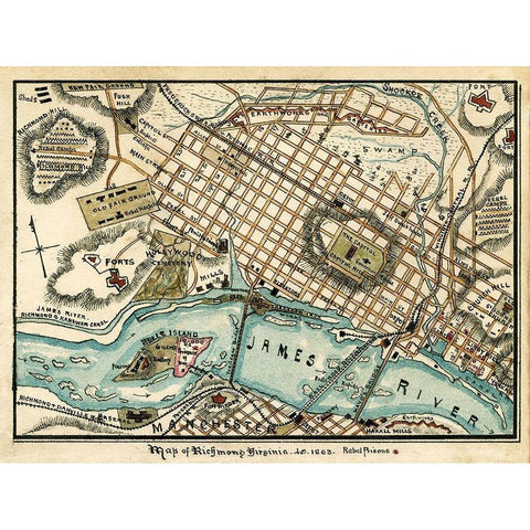 Richmond Virginia - 1863 Black Modern Wood Framed Art Print with Double Matting by Unknown