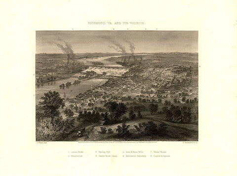 Richmond Virginia - Wells 1863 White Modern Wood Framed Art Print with Double Matting by Wells