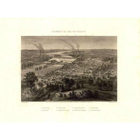 Richmond Virginia - Wells 1863 White Modern Wood Framed Art Print by Wells