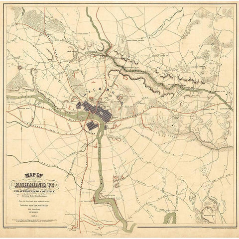 Richmond Virginia - Shell 1864 Gold Ornate Wood Framed Art Print with Double Matting by Shell