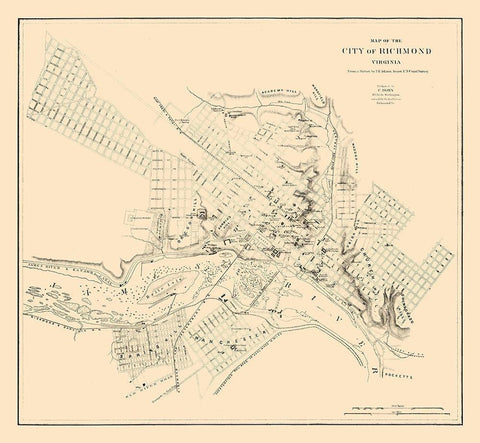 Richmond Virginia - Adams 1864 White Modern Wood Framed Art Print with Double Matting by Adams