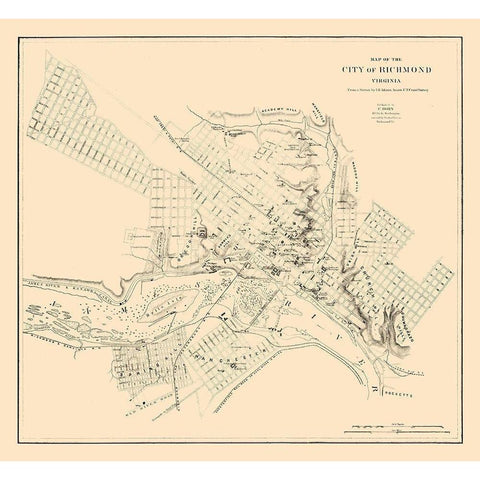 Richmond Virginia - Adams 1864 Gold Ornate Wood Framed Art Print with Double Matting by Adams