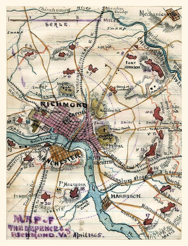 Richmond Virginia - 1865 White Modern Wood Framed Art Print with Double Matting by Unknown