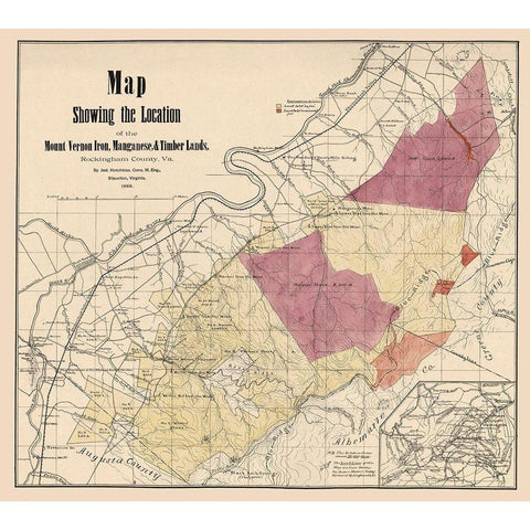 Rockingham County Virginia - Hotchkiss1888 Gold Ornate Wood Framed Art Print with Double Matting by Hotchkiss