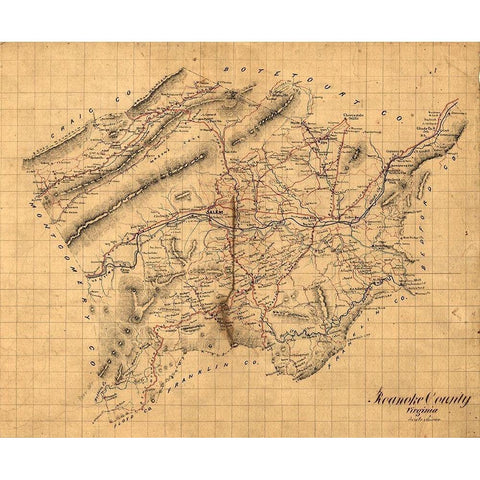 Roanoke County Virginia 1860 Black Modern Wood Framed Art Print with Double Matting by Unknown