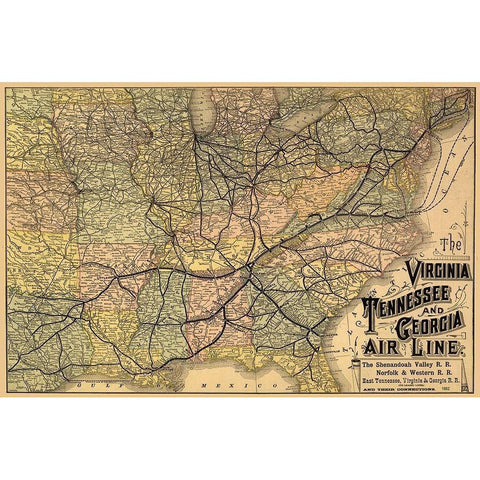 Virginia, Tennessee, Georgia Railroads - 1882 White Modern Wood Framed Art Print by Unknown
