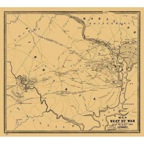 Seat of War Virginia - Corbett 1861 Gold Ornate Wood Framed Art Print with Double Matting by Corbett
