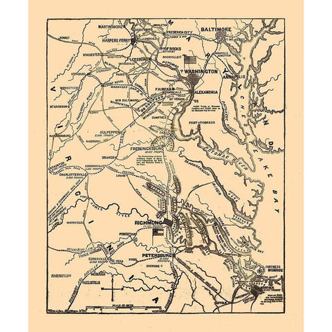Seat of War Virginia 1861 Gold Ornate Wood Framed Art Print with Double Matting by Unknown