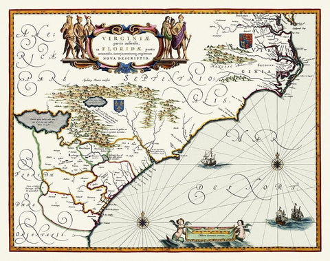 Virginia to Florida - Southeast Coast - 1640 White Modern Wood Framed Art Print with Double Matting by Powhatan