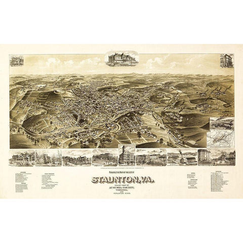 Staunton Virginia - 1891 Gold Ornate Wood Framed Art Print with Double Matting by Unknown