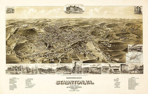 Staunton Virginia - 1891 White Modern Wood Framed Art Print with Double Matting by Unknown
