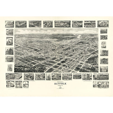 Suffolk Virginia - Fowler 1907 White Modern Wood Framed Art Print by Fowler