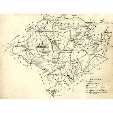 Surry County Virginia - 1871 White Modern Wood Framed Art Print by Unknown