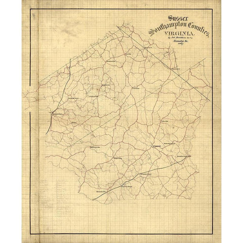 Sussex County Virginia - Hotchkiss 1867 Black Modern Wood Framed Art Print with Double Matting by Hotchkiss