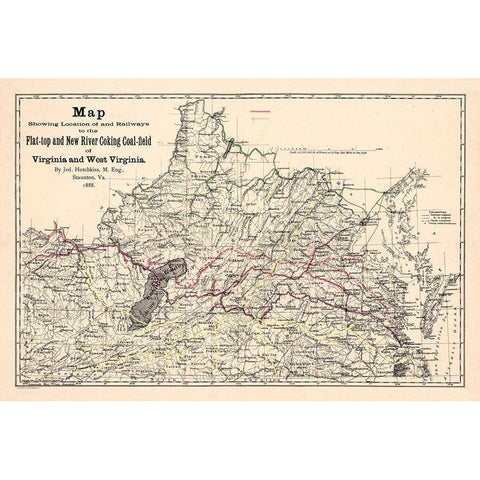 Virginia West Virginia - Hotchkiss 1888 Black Modern Wood Framed Art Print with Double Matting by Hotchkiss