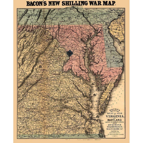 Virginia Maryland - Bacon 1864 White Modern Wood Framed Art Print by Bacon