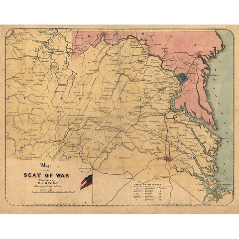Virginia Maryland - Grant 1861 Gold Ornate Wood Framed Art Print with Double Matting by Grant