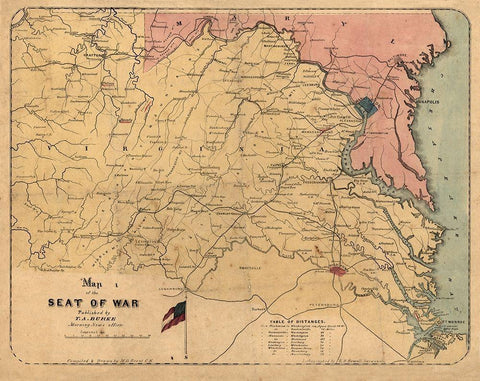 Virginia Maryland - Grant 1861 Black Ornate Wood Framed Art Print with Double Matting by Grant