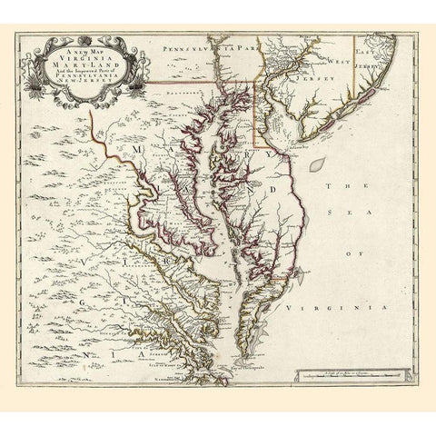 Virginia Maryland - 1700 White Modern Wood Framed Art Print by Unknown