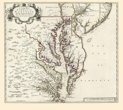 Virginia Maryland - 1700 White Modern Wood Framed Art Print with Double Matting by Unknown