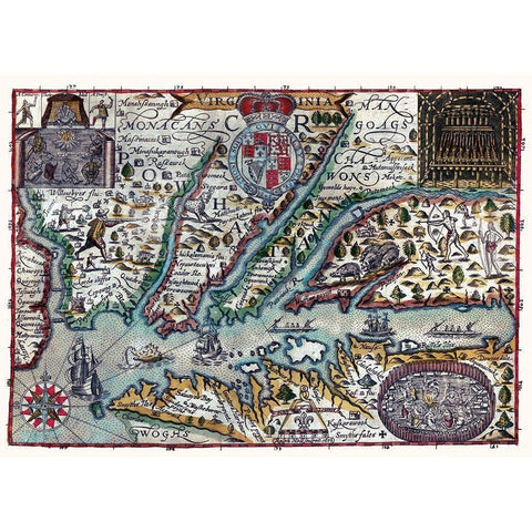 Virginia - 1636 Black Modern Wood Framed Art Print with Double Matting by Unknown