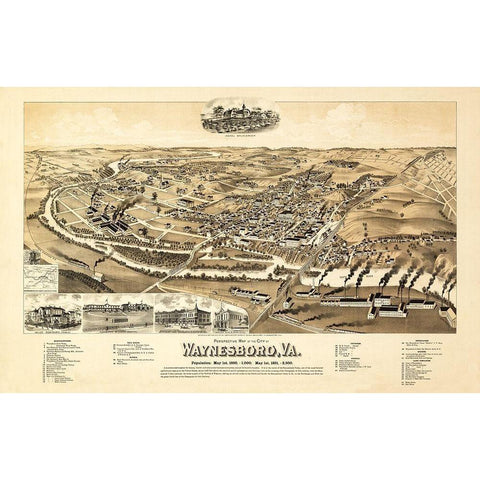 Waynesboro Virginia - Perry 1891 Gold Ornate Wood Framed Art Print with Double Matting by Perry