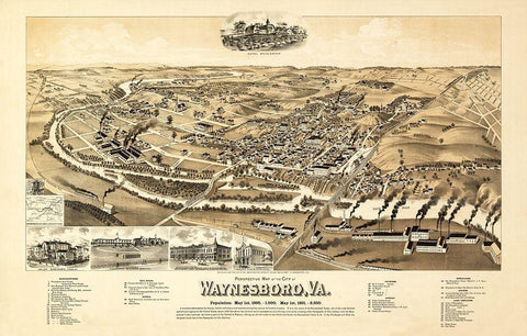 Waynesboro Virginia - Perry 1891 White Modern Wood Framed Art Print with Double Matting by Perry