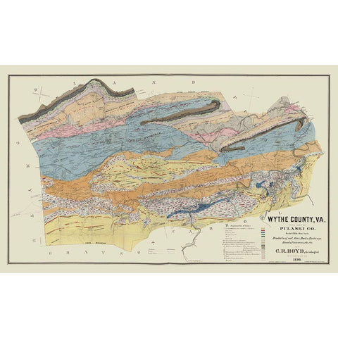 Wythe County Virginia - Boyd 1890 Black Modern Wood Framed Art Print with Double Matting by Boyd