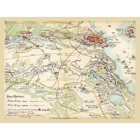 Yorktown Virginia - Heinitzelman 1862 Gold Ornate Wood Framed Art Print with Double Matting by Heinitzelman