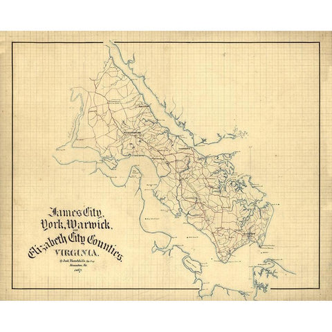 York County Virginia - Hotchkifs 1867 Gold Ornate Wood Framed Art Print with Double Matting by Hotchkifs