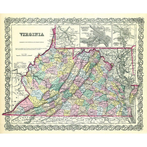 Virginia - Colton 1856 Black Modern Wood Framed Art Print with Double Matting by Colton