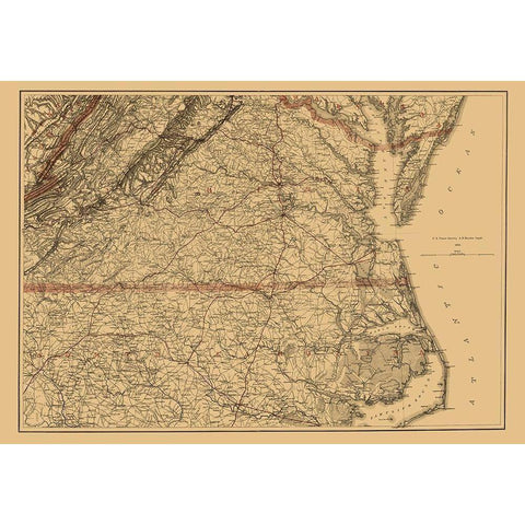 Virginia Southern and Northern North Carolina 1865 Gold Ornate Wood Framed Art Print with Double Matting by USCS