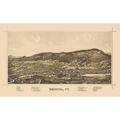 Bristol Vermont - Norris 1889 White Modern Wood Framed Art Print by Norris