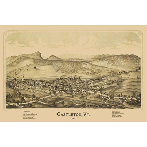 Castleton Vermont - Burleigh 1889 Black Modern Wood Framed Art Print with Double Matting by Burleigh