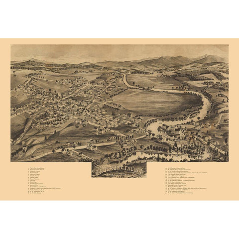Enosburg Falls Vermont - Norris 1892 Gold Ornate Wood Framed Art Print with Double Matting by Norris