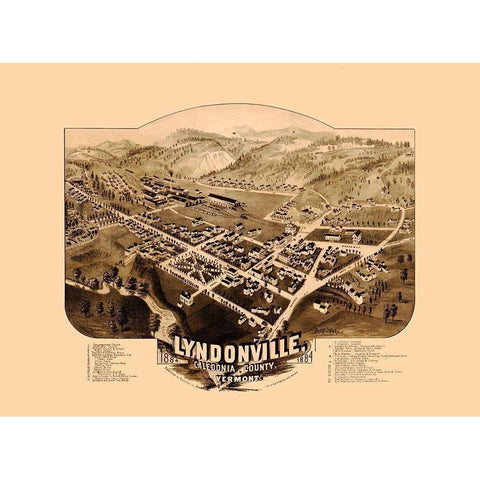 Lyndonville Vermont - Norris 1884 Gold Ornate Wood Framed Art Print with Double Matting by Norris