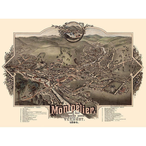 Montpelier Vermont - Norris 1884 Gold Ornate Wood Framed Art Print with Double Matting by Norris