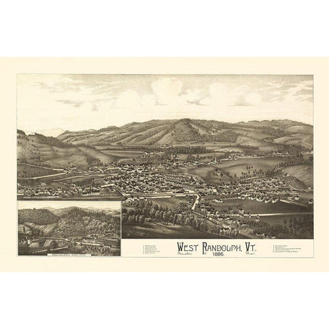 West Randolph Vermont - Burleigh 1886 White Modern Wood Framed Art Print by Burleigh