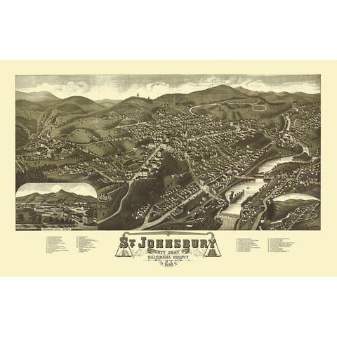 Saint Johnsbury Vermont - Norris 1884 Gold Ornate Wood Framed Art Print with Double Matting by Norris