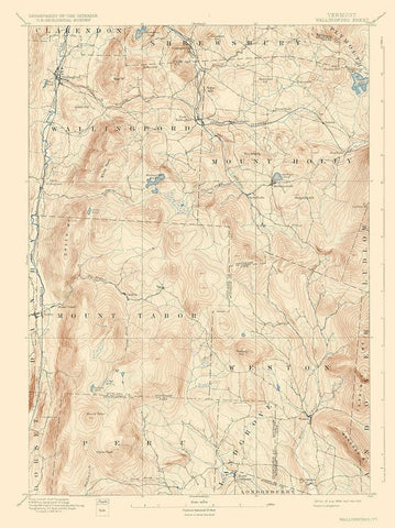 Wallingford Vermont Quad - USGS 1893 White Modern Wood Framed Art Print with Double Matting by USGS