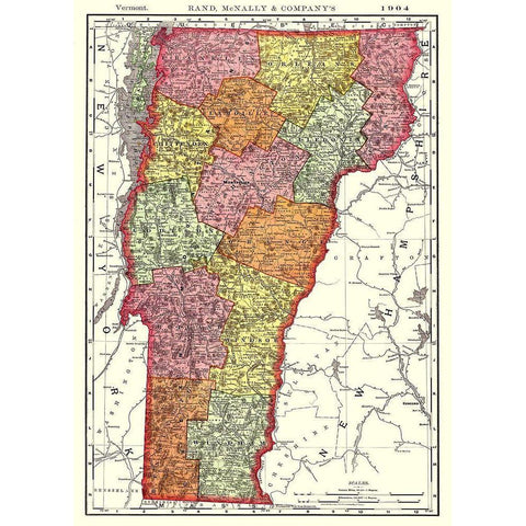 Vermont - Rand McNally 1904 Black Modern Wood Framed Art Print with Double Matting by Rand McNally