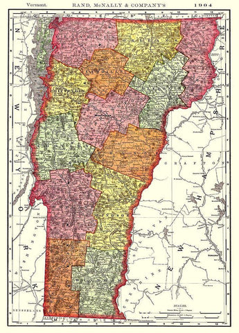 Vermont - Rand McNally 1904 White Modern Wood Framed Art Print with Double Matting by Rand McNally