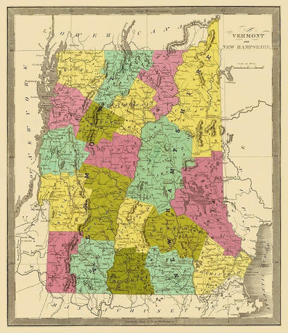 Vermont, New Hampshire - Greenleaf 1840 White Modern Wood Framed Art Print with Double Matting by Greenleaf