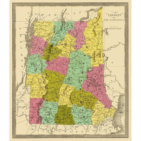 Vermont, New Hampshire - Greenleaf 1840 Gold Ornate Wood Framed Art Print with Double Matting by Greenleaf
